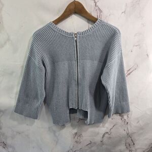 Cabi Sweater Womens XS Blue Fair Play Crop Zip Cardigan Reversible Cotton 3522